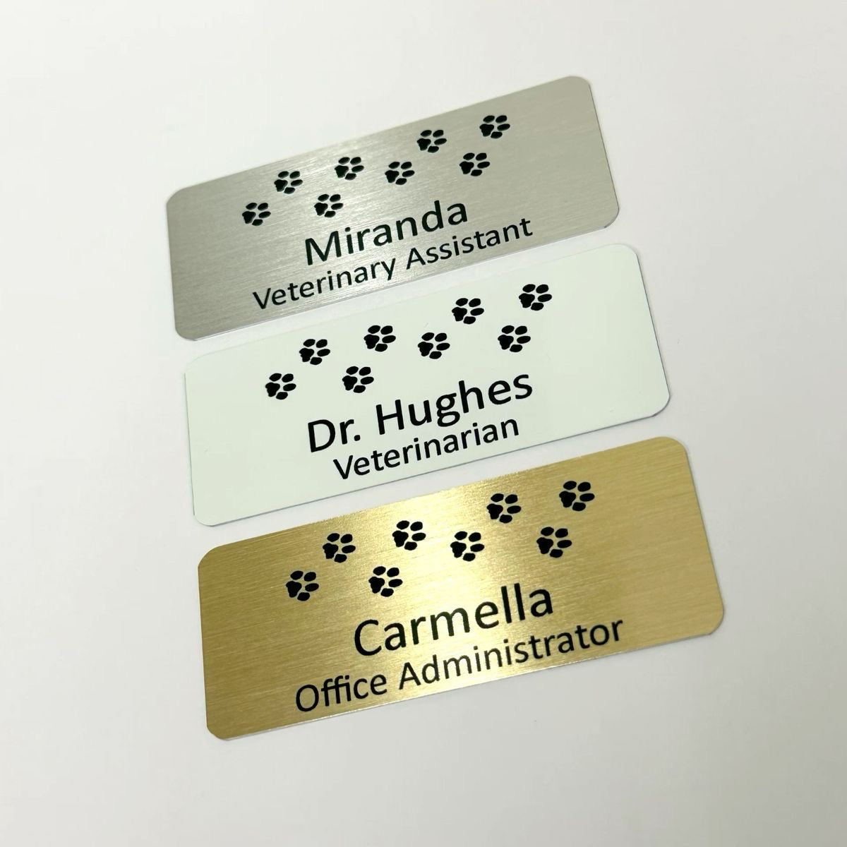 Multi Paw Print Personalized Veterinary Name Tags | Magnetic & Pin Name Badges