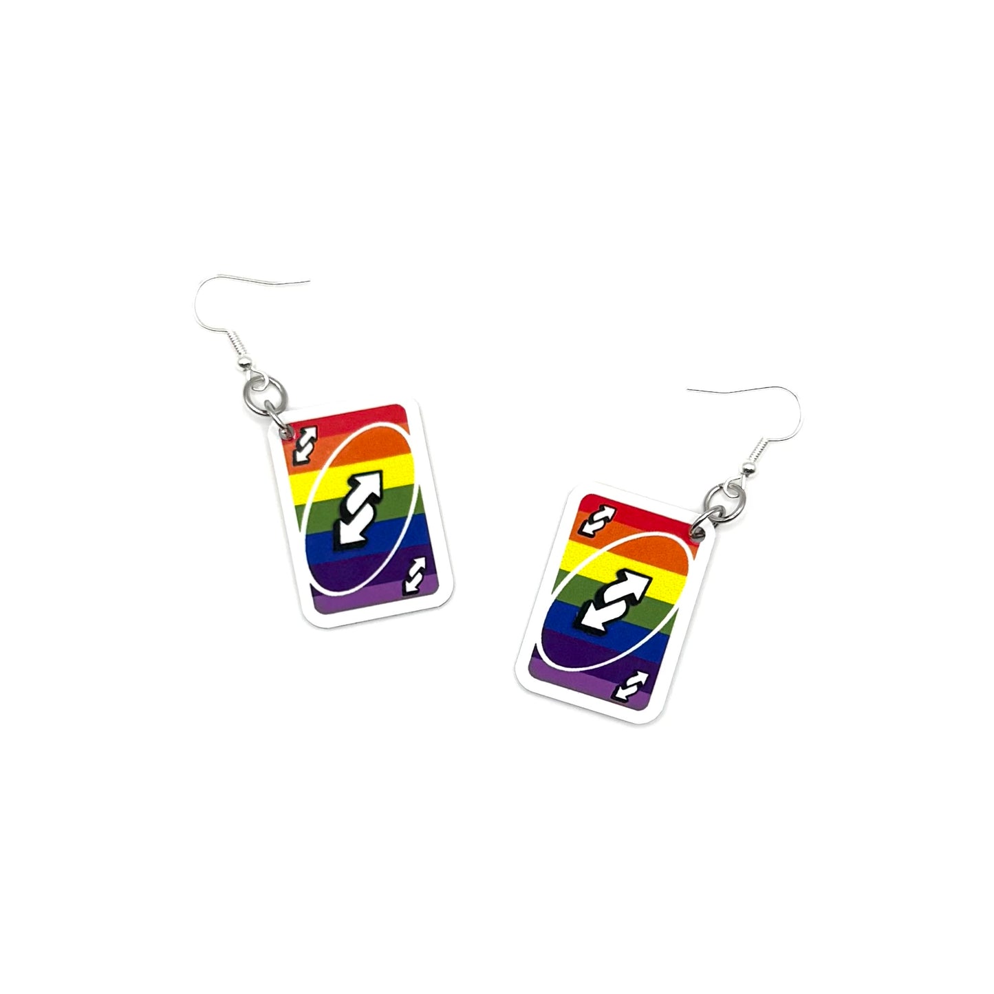 Rainbow Pride Flag Uno Reverse Card Earrings
