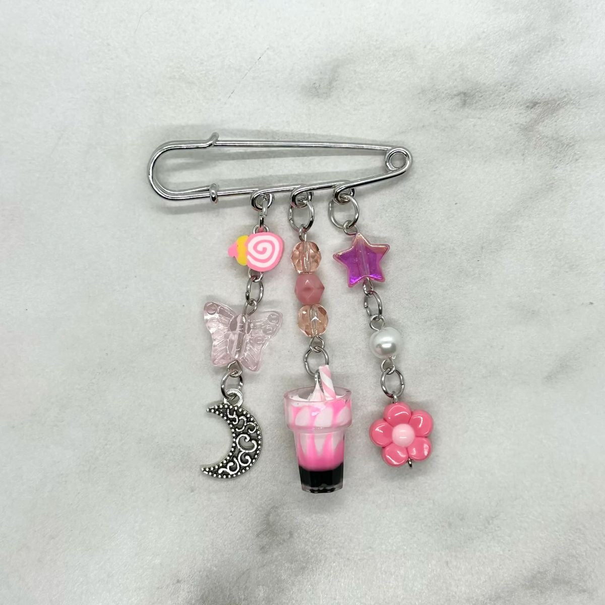 Cute Pink Milkshake Safety Pin Brooch Charm