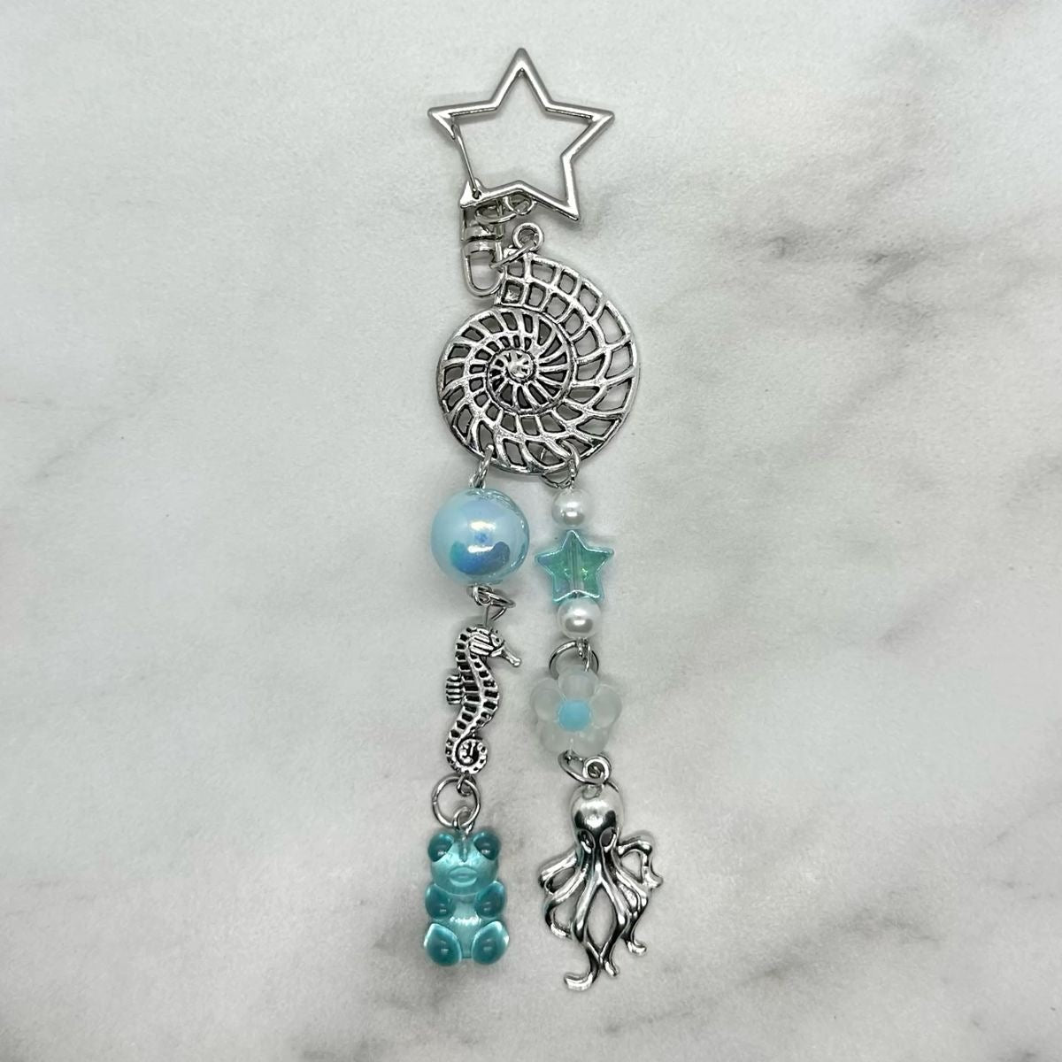 Ocean Blue Beaded Y2K Charm Keychain
