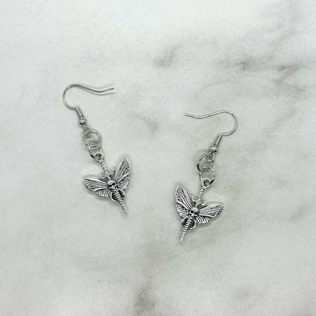 Skull Dagger with Moth Wings Earrings