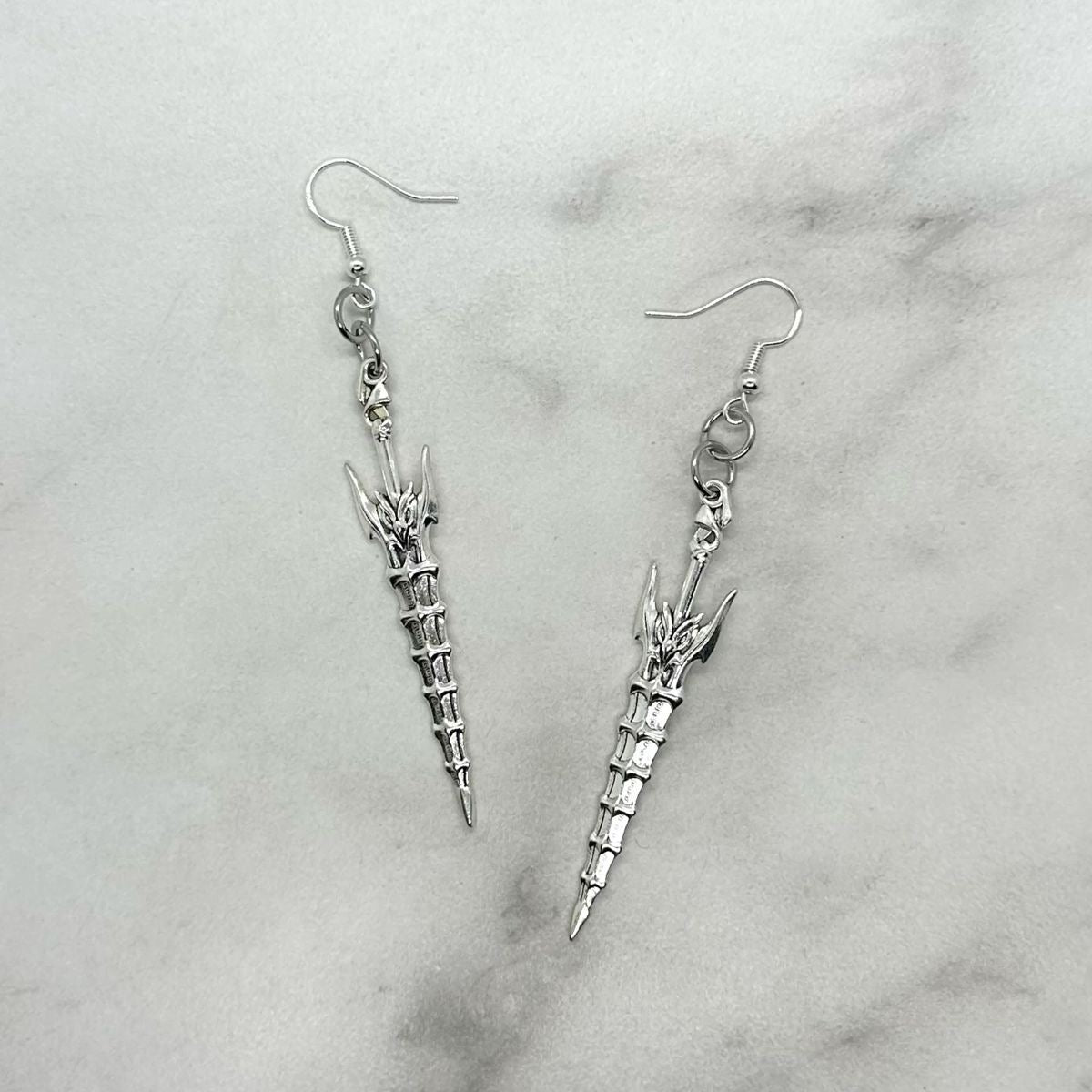Silver Textured Sword Earrings