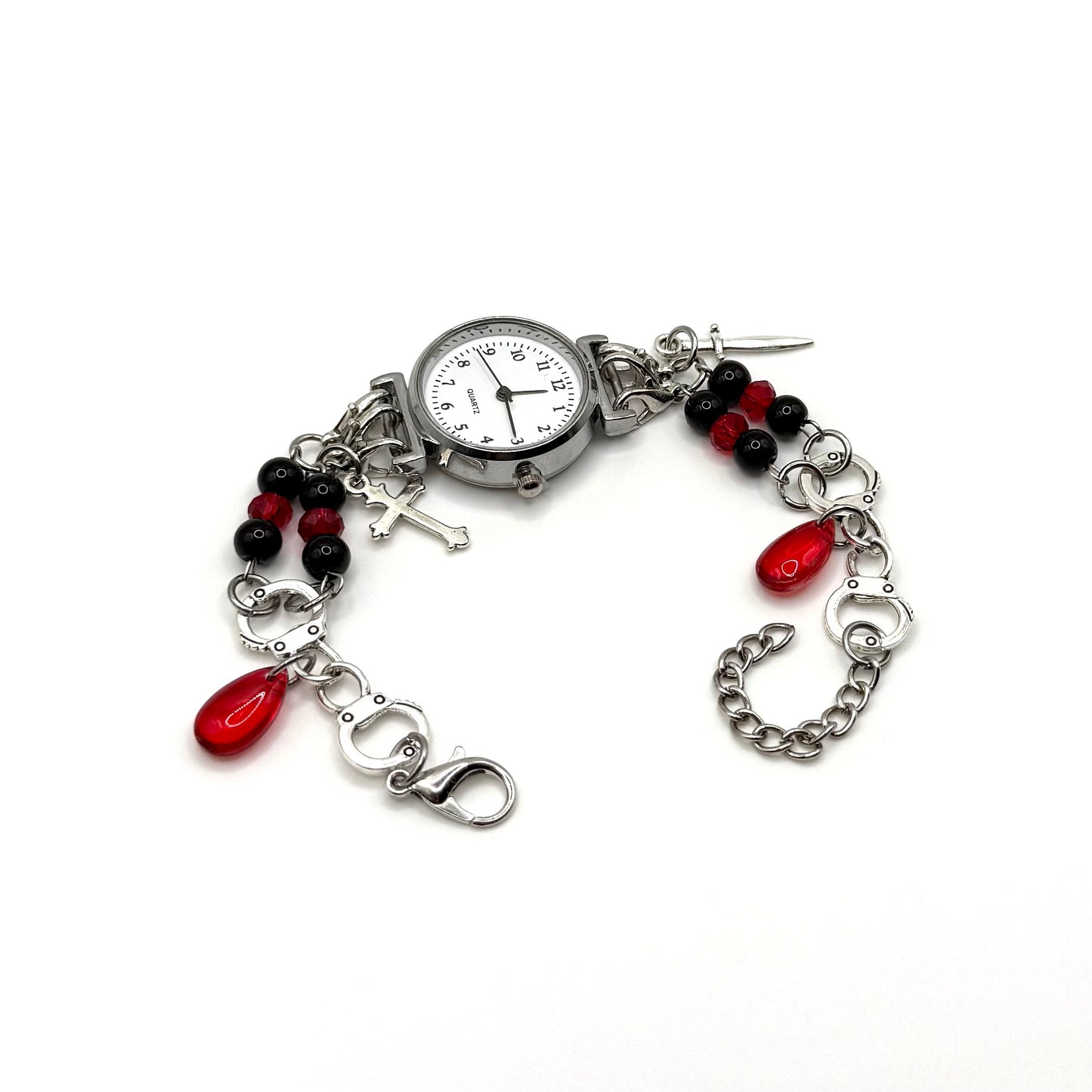 Red & Black Goth Punk Analog Watch Charm Bracelet