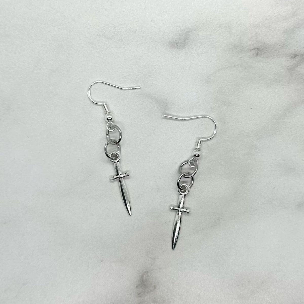 Miniature Silver Dagger Sword Earrings with Hypoallergenic Sterling Silver Ear Wire