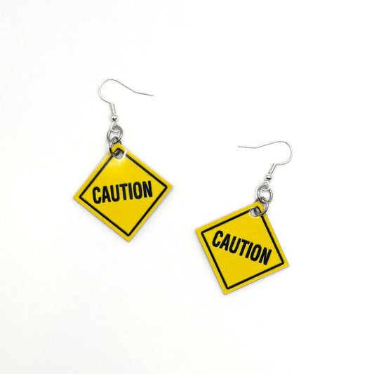 Caution Traffic Sign Earrings