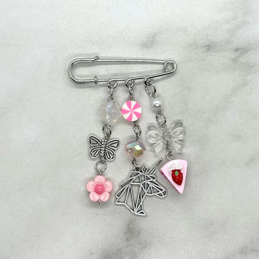 Pink Cake & Unicorn Safety Pin Brooch Charm