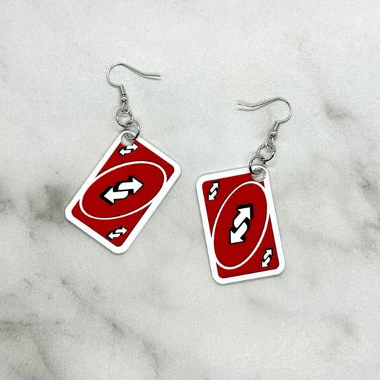 Red Uno Reverse Card Earrings
