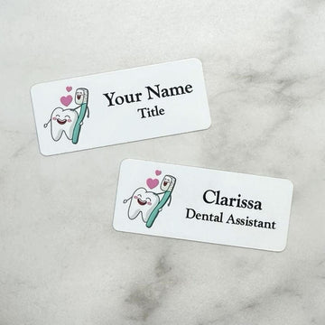 Custom dental name tag with professional title and name. Designed for dental staff and professionals.