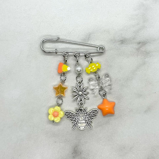 Yellow & Orange Bumblebee Safety Pin Brooch Charm