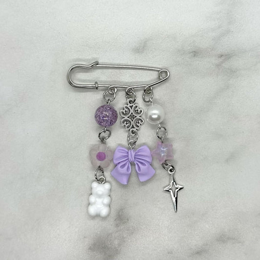 Lavender Purple Bow Safety Pin Brooch Charm