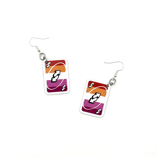 Lesbian Flag Uno Reverse Card Earrings