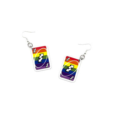 Rainbow Pride Flag Uno Reverse Card Earrings