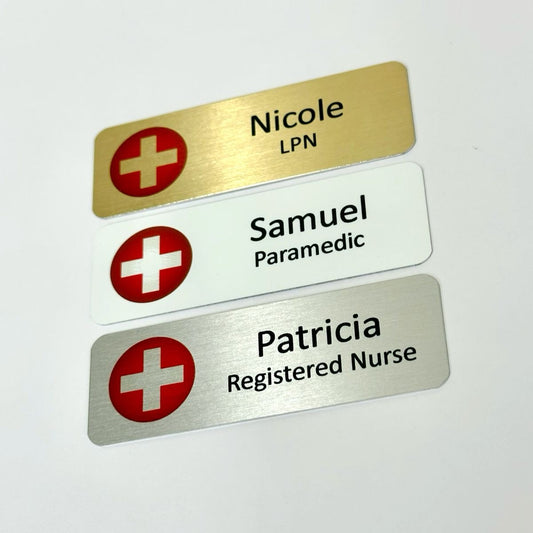 Red Cross Personalized Medical Name Tags | Magnetic & Pin Name Badges
