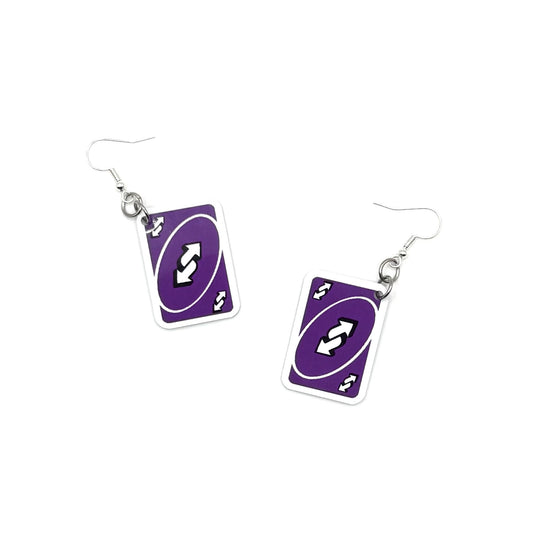 Purple Uno Reverse Card Earrings