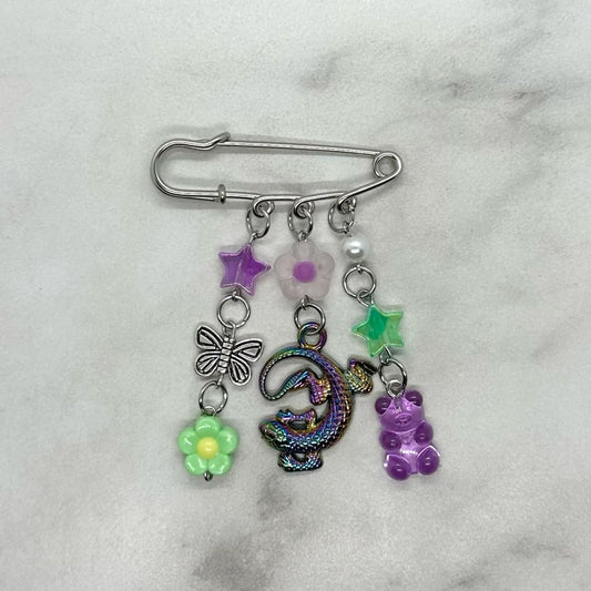 Purple & Green Iridescent Safety Pin Brooch Charm