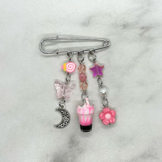 Cute Pink Milkshake Safety Pin Brooch Charm