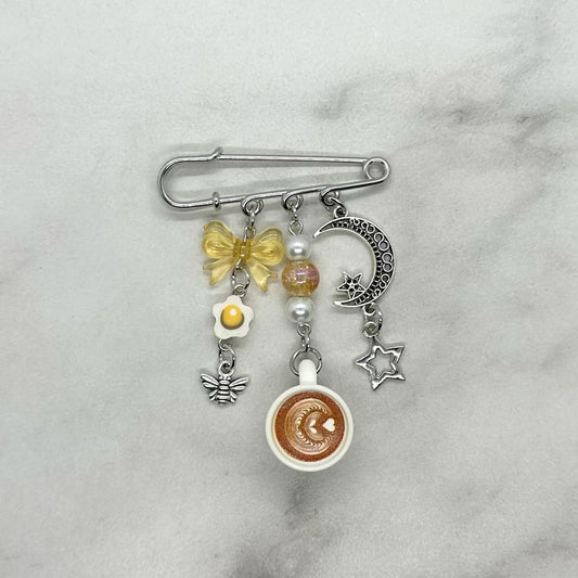 Coffee Lover Safety Pin Brooch Charm