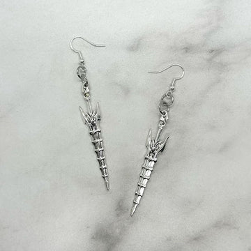 Silver Textured Sword Earrings