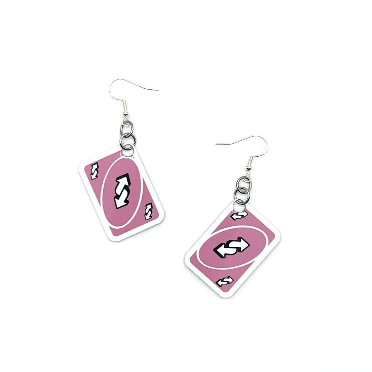 Pink Uno Reverse Card Earrings
