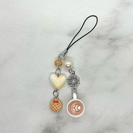 cute coffee latte lover coquette y2k double strand beaded cell phone charm keitai strap