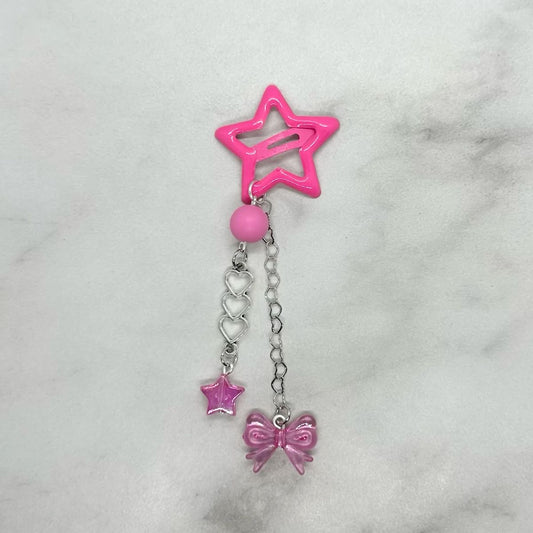 Cute Y2K inspired Pink Star shaped Hair Clip Barrette with beads and charms.