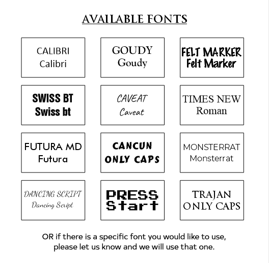 available font options for custom name tags