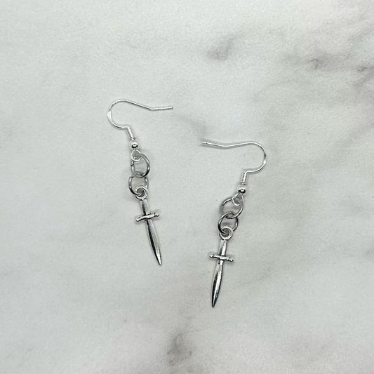 Miniature Silver Dagger Sword Earrings with Hypoallergenic Sterling Silver Ear Wire