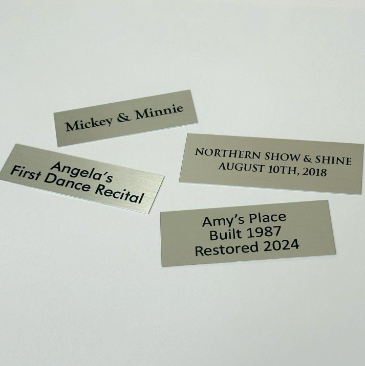 silver aluminum metal custom personalized name plates, photo frame plates, trophy plaques